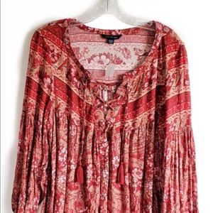 A&E Red peasant lace up blouse
